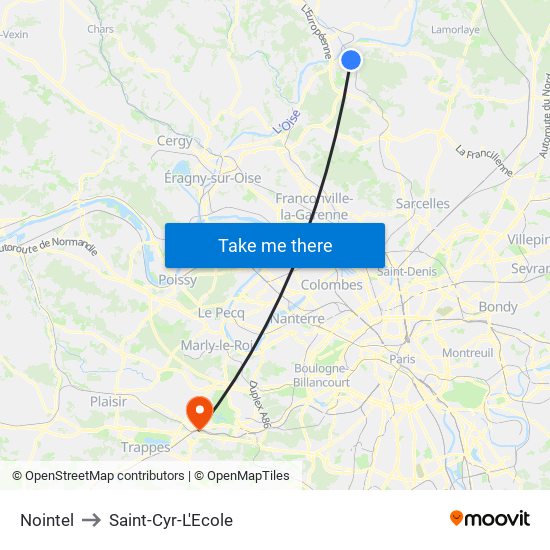 Nointel to Saint-Cyr-L'Ecole map