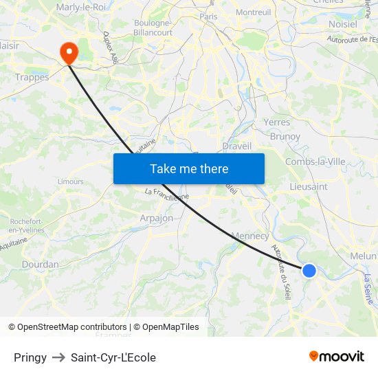Pringy to Saint-Cyr-L'Ecole map