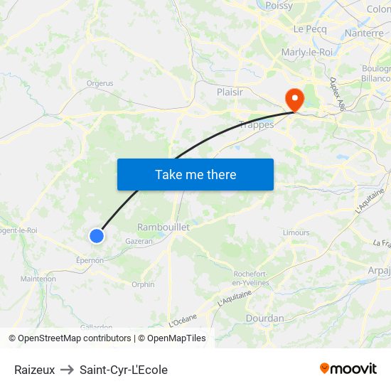 Raizeux to Saint-Cyr-L'Ecole map