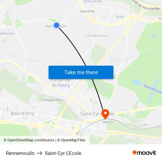 Rennemoulin to Saint-Cyr-L'Ecole map