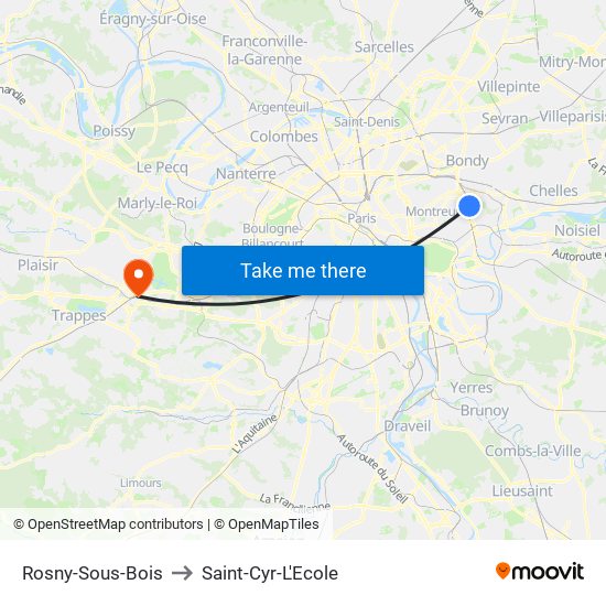Rosny-Sous-Bois to Saint-Cyr-L'Ecole map