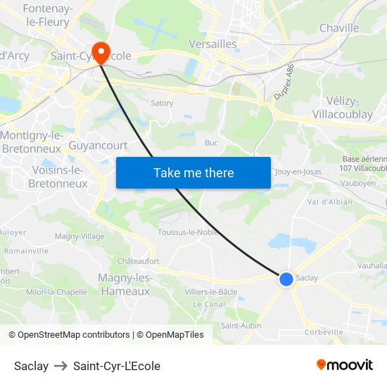 Saclay to Saint-Cyr-L'Ecole map