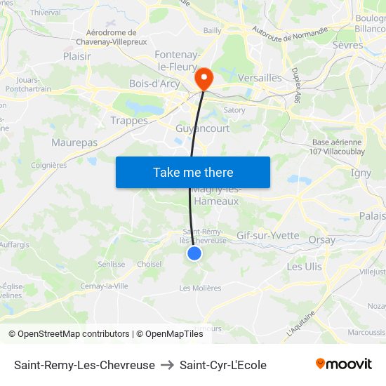 Saint-Remy-Les-Chevreuse to Saint-Cyr-L'Ecole map