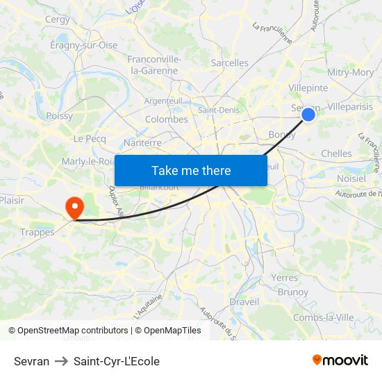 Sevran to Saint-Cyr-L'Ecole map