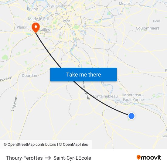 Thoury-Ferottes to Saint-Cyr-L'Ecole map