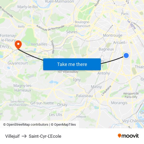 Villejuif to Saint-Cyr-L'Ecole map