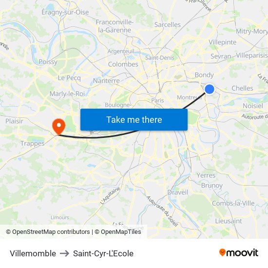 Villemomble to Saint-Cyr-L'Ecole map