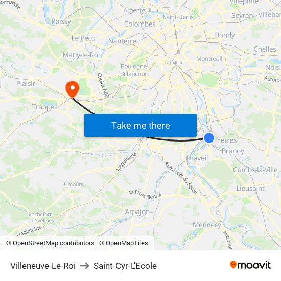 Villeneuve-Le-Roi to Saint-Cyr-L'Ecole map