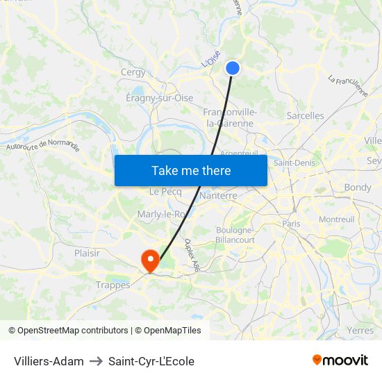 Villiers-Adam to Saint-Cyr-L'Ecole map