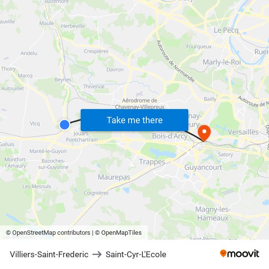 Villiers-Saint-Frederic to Saint-Cyr-L'Ecole map