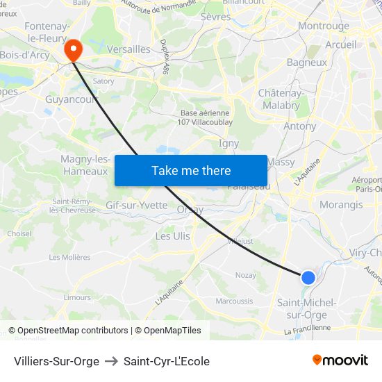 Villiers-Sur-Orge to Saint-Cyr-L'Ecole map