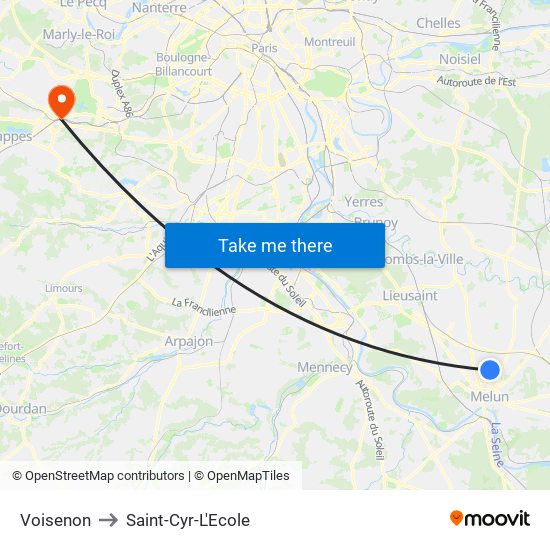 Voisenon to Saint-Cyr-L'Ecole map
