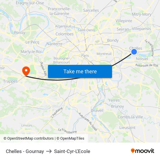 Chelles - Gournay to Saint-Cyr-L'Ecole map