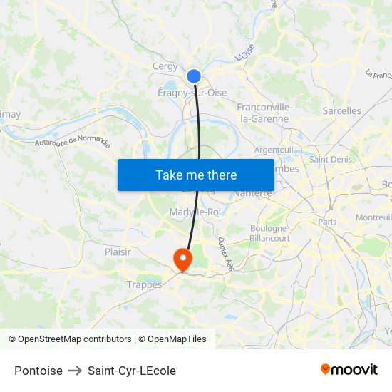 Pontoise to Saint-Cyr-L'Ecole map