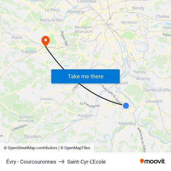 Évry - Courcouronnes to Saint-Cyr-L'Ecole map