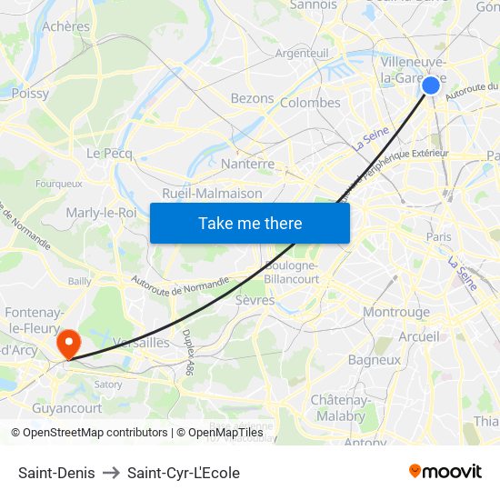 Saint-Denis to Saint-Cyr-L'Ecole map