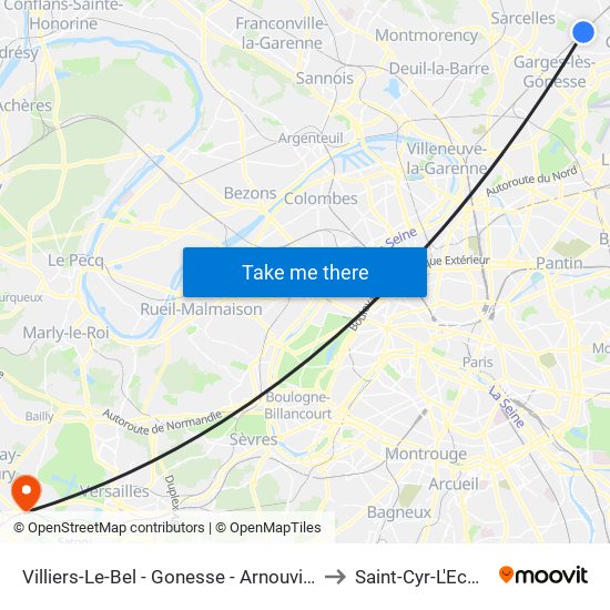 Villiers-Le-Bel - Gonesse - Arnouville to Saint-Cyr-L'Ecole map