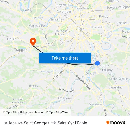 Villeneuve-Saint-Georges to Saint-Cyr-L'Ecole map