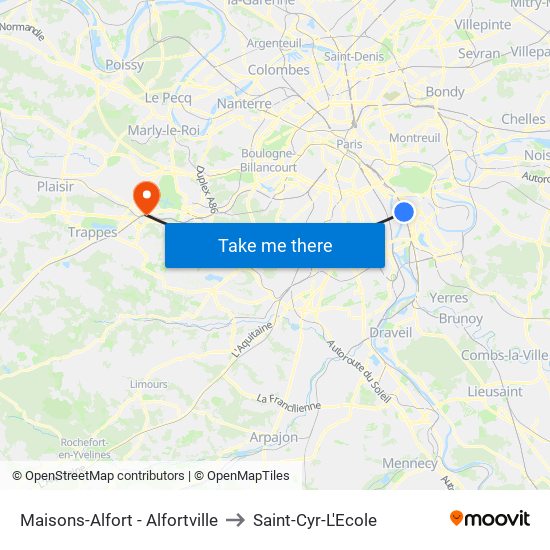 Maisons-Alfort - Alfortville to Saint-Cyr-L'Ecole map