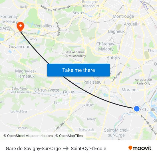 Gare de Savigny-Sur-Orge to Saint-Cyr-L'Ecole map