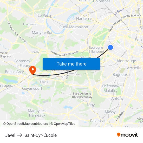 Javel to Saint-Cyr-L'Ecole map