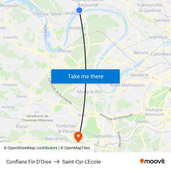 Conflans Fin D'Oise to Saint-Cyr-L'Ecole map