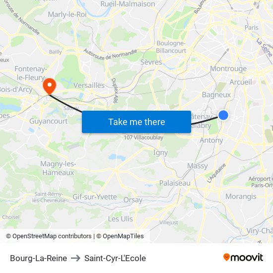 Bourg-La-Reine to Saint-Cyr-L'Ecole map