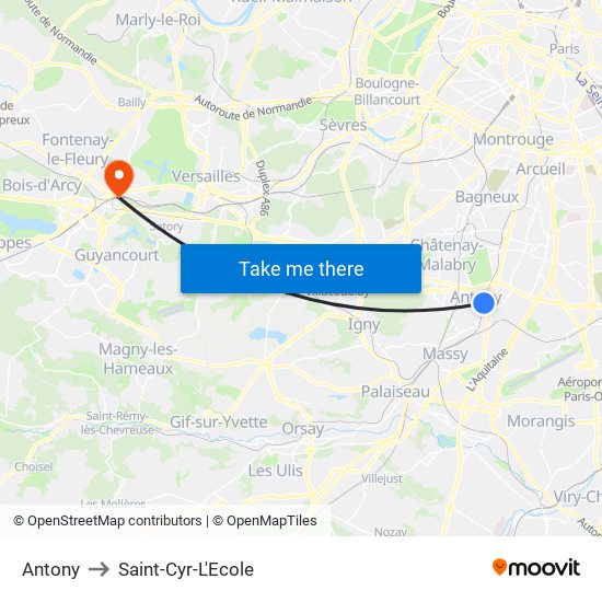 Antony to Saint-Cyr-L'Ecole map