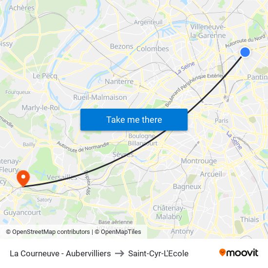 La Courneuve - Aubervilliers to Saint-Cyr-L'Ecole map