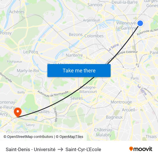 Saint-Denis - Université to Saint-Cyr-L'Ecole map