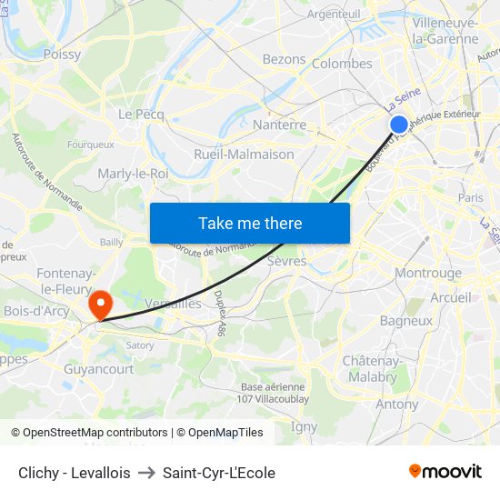 Clichy - Levallois to Saint-Cyr-L'Ecole map