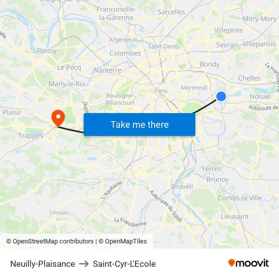 Neuilly-Plaisance to Saint-Cyr-L'Ecole map