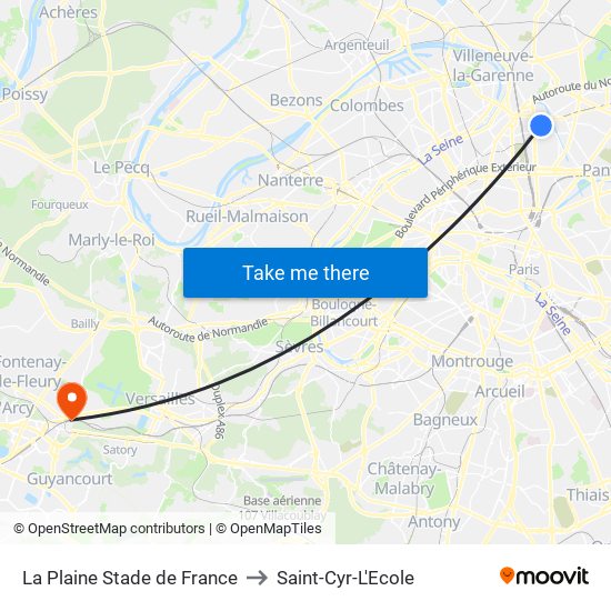 La Plaine Stade de France to Saint-Cyr-L'Ecole map