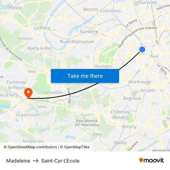 Madeleine to Saint-Cyr-L'Ecole map