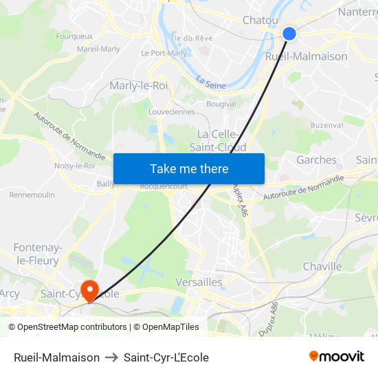 Rueil-Malmaison to Saint-Cyr-L'Ecole map