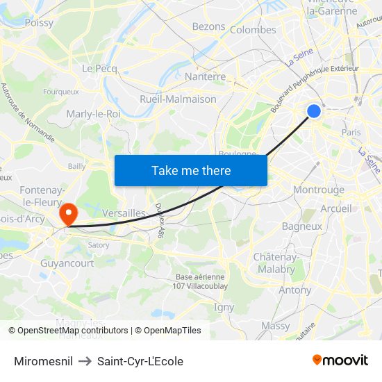 Miromesnil to Saint-Cyr-L'Ecole map