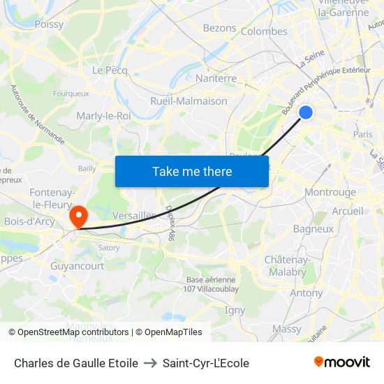 Charles de Gaulle Etoile to Saint-Cyr-L'Ecole map