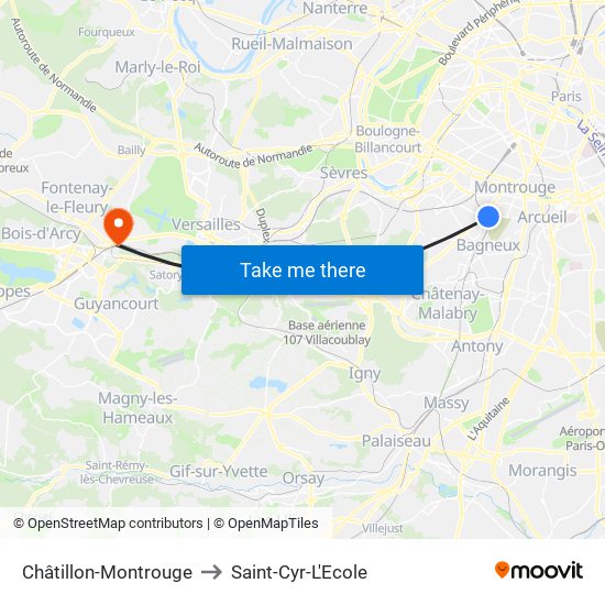 Châtillon-Montrouge to Saint-Cyr-L'Ecole map
