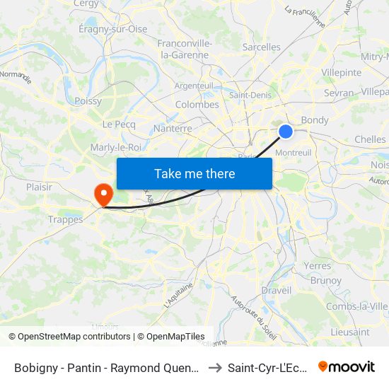 Bobigny - Pantin - Raymond Queneau to Saint-Cyr-L'Ecole map