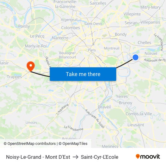 Noisy-Le-Grand - Mont D'Est to Saint-Cyr-L'Ecole map