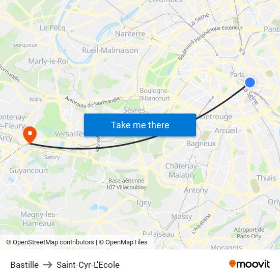Bastille to Saint-Cyr-L'Ecole map