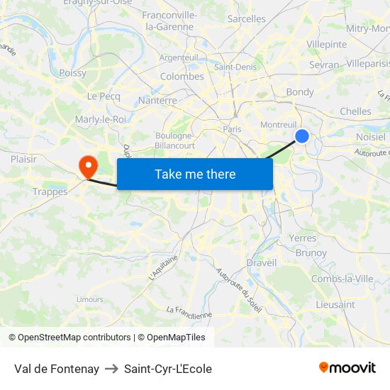 Val de Fontenay to Saint-Cyr-L'Ecole map
