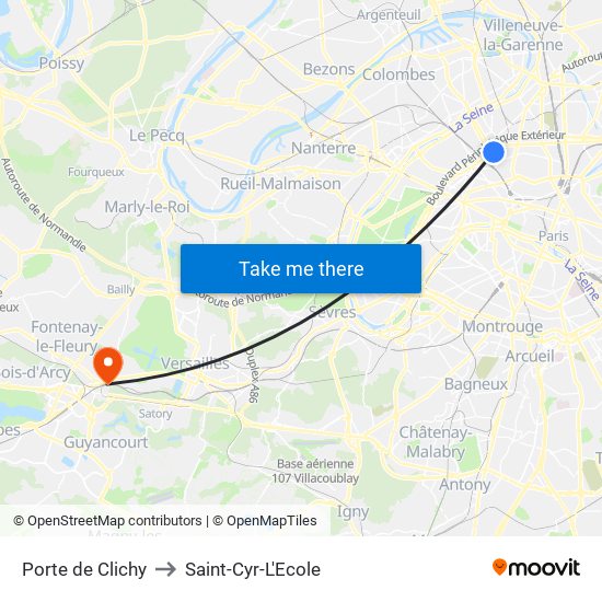 Porte de Clichy to Saint-Cyr-L'Ecole map