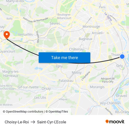 Choisy-Le-Roi to Saint-Cyr-L'Ecole map