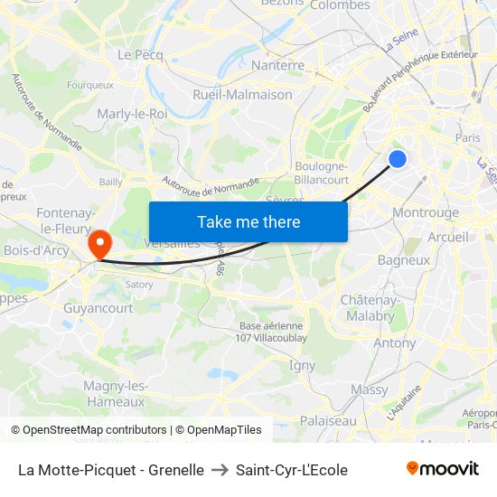 La Motte-Picquet - Grenelle to Saint-Cyr-L'Ecole map