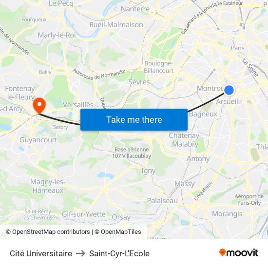Cité Universitaire to Saint-Cyr-L'Ecole map