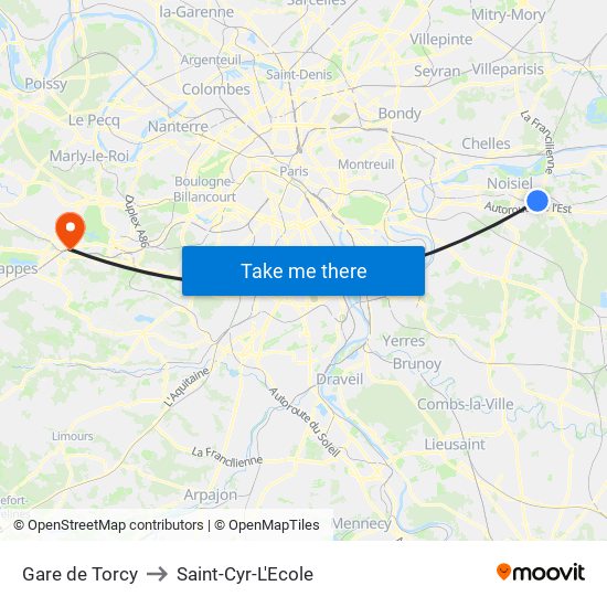 Gare de Torcy to Saint-Cyr-L'Ecole map