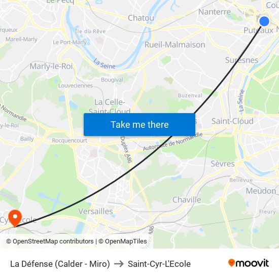 La Défense (Calder - Miro) to Saint-Cyr-L'Ecole map