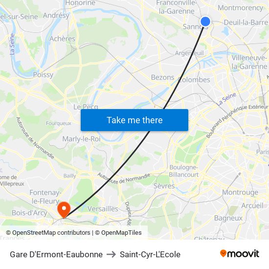 Gare D'Ermont-Eaubonne to Saint-Cyr-L'Ecole map