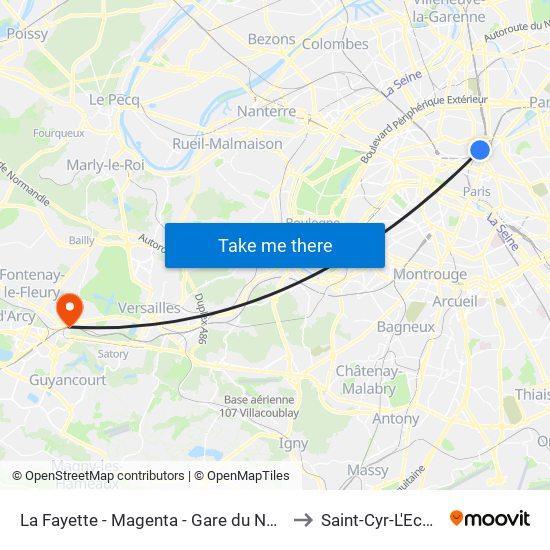 La Fayette - Magenta - Gare du Nord to Saint-Cyr-L'Ecole map